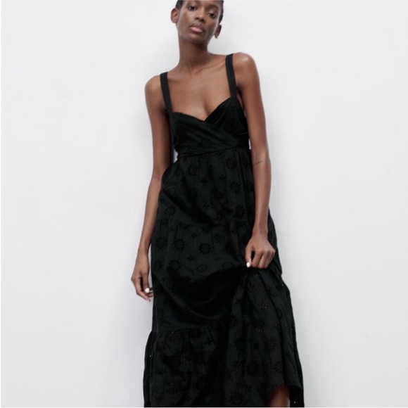 Zara Black Openwork Eyelet Embroidery Dress Size Medium - Picture 2 of 15